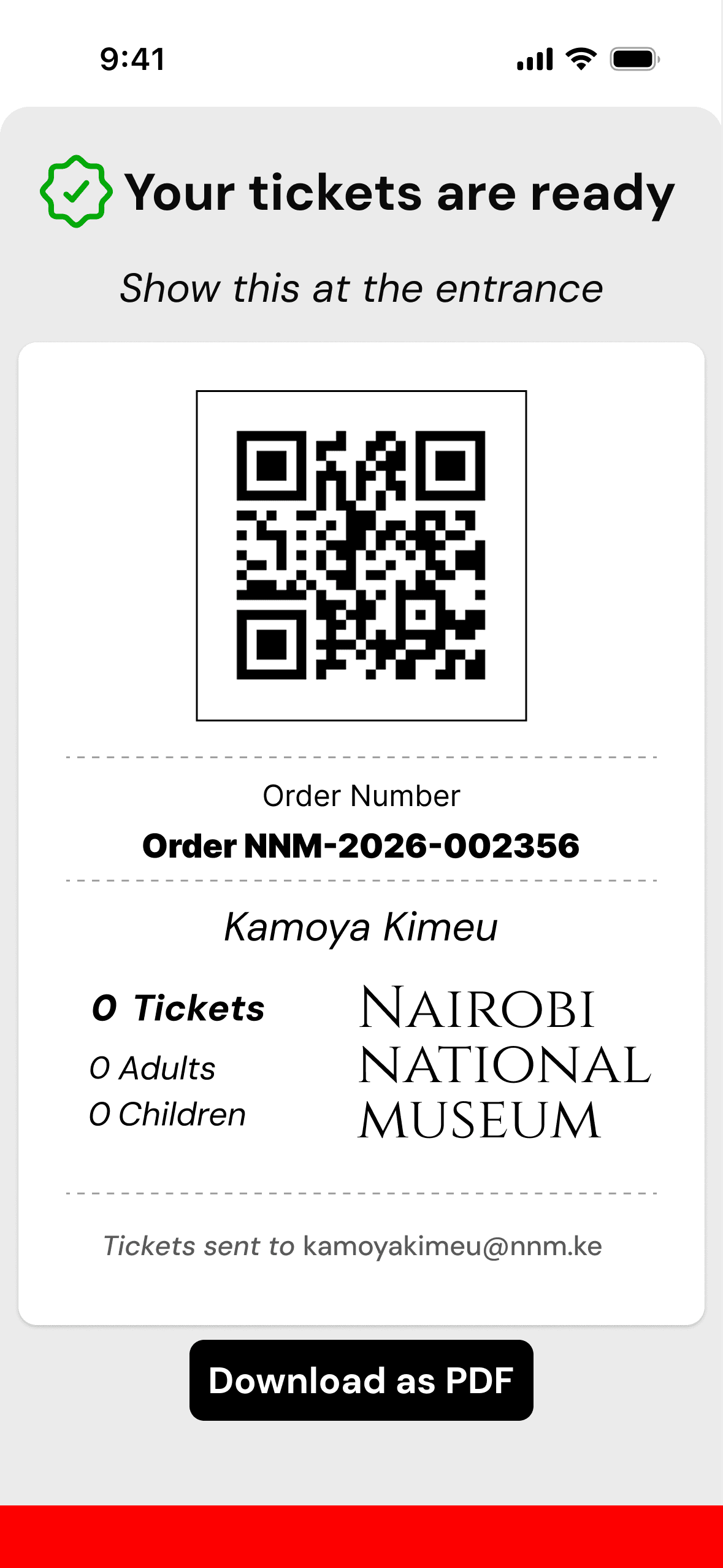 QR code ticket confirmation ready to show at entrance